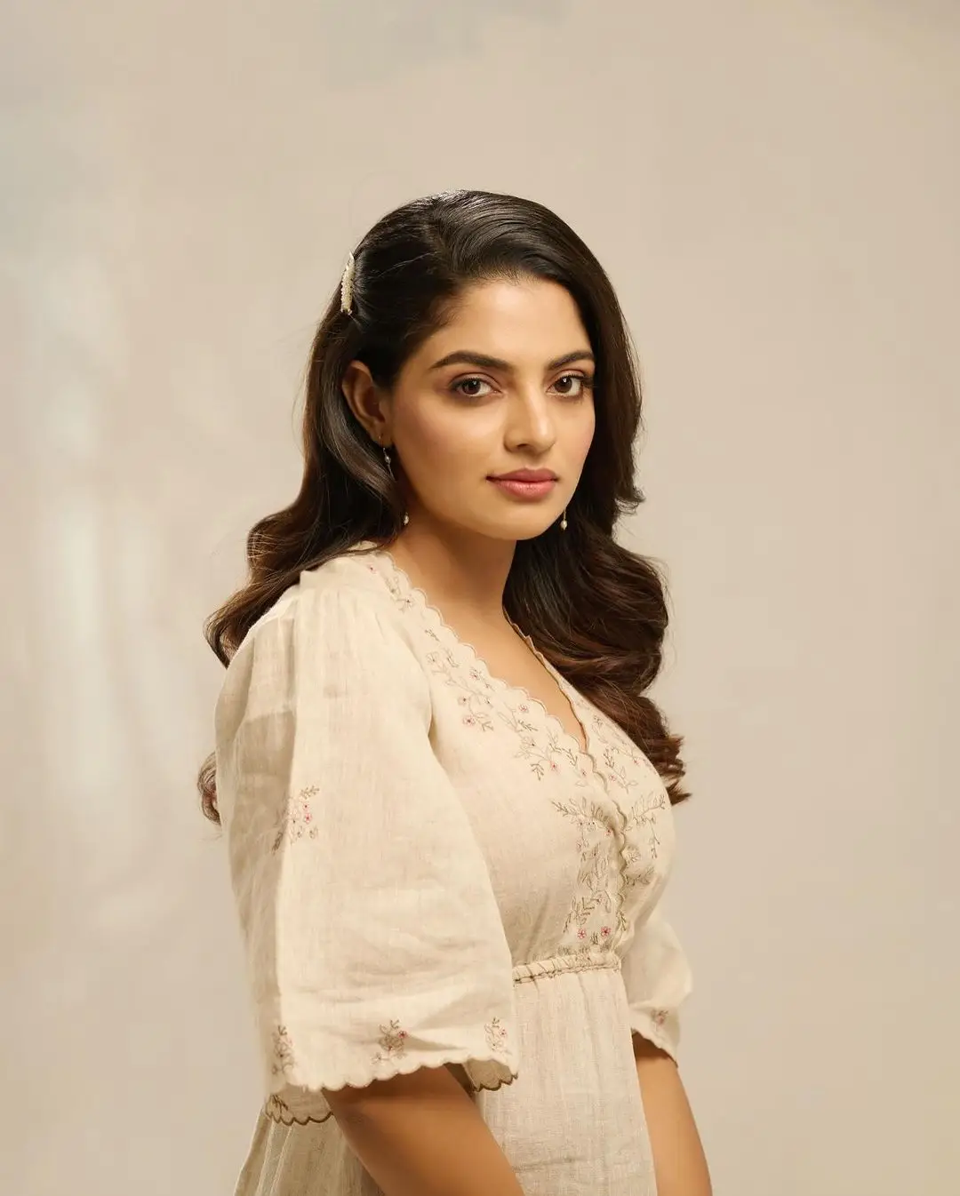 Nikhila Vimal Stills in White Gown